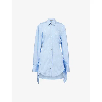 David Koma Womens Blue Crystal Striped Woven Mini Dress