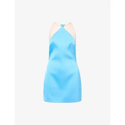 David Koma Womens Blue Halter-neck Cut-out Satin Mini Dress