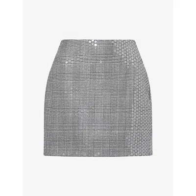 David Koma Womens Checked Sequin-embellished Wool Mini Skirt Black/white