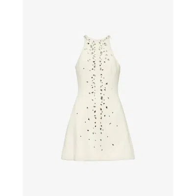 David Koma Womens Crystal-embellishment Sleeveless Stretch-woven Mini Dress Cream
