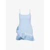 David Koma Raffia Fringe Hem Detail Mini Dress In Blue
