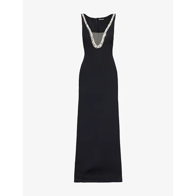 David Koma Womens  Crystal-embellished V-neck Woven Maxi Dress In Black And Silver