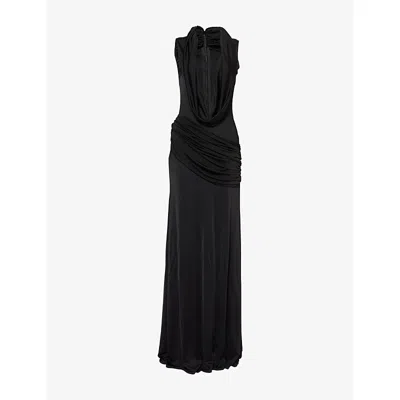 David Koma Womens Black Draped Plunge-neckline Stretch-woven Gown