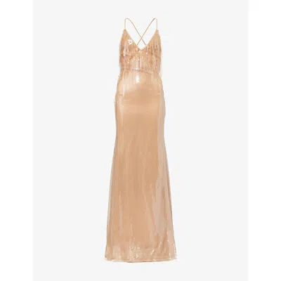 David Koma Womens Beige Gradient Sequin-embellished Tulle Gown In Neutral