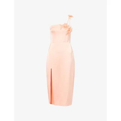 David Koma Womens Peach Floral-embellished Satin Midi Dress In Orange