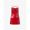 David Koma Womens Red Sequin Halterneck Woven Mini Dress In Red