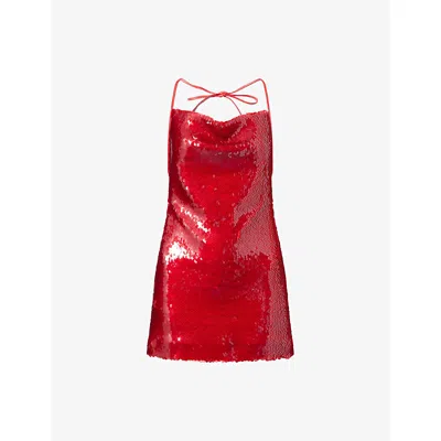 David Koma Womens Red Sequin Halterneck Woven Mini Dress