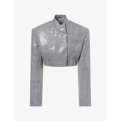 David Koma Womens Sequin-embellished Cropped Wool Jacket Black/white