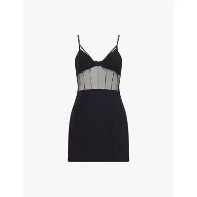 David Koma Womens Black Shoulder-straps Slim-fit Stretch-woven Mini Dress