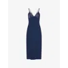 David Koma Womens Navy Shoulder-straps Split Stretch-woven Midi Dress In Blue
