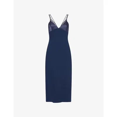 David Koma Womens Navy Shoulder-straps Split Stretch-woven Midi Dress In Blue