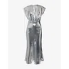 David Koma Womens Silver Blouson Sleeveless Woven Midi Dress In Silver