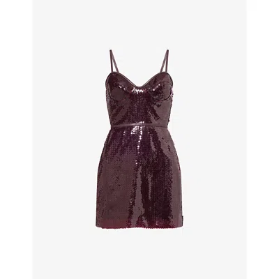 David Koma Womens Burgundy Sweetheart-neck Sequin-embellished Mini Dress