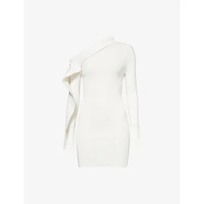 David Koma Womens White Drape Asymmetric Knitted Mini Dress Xs