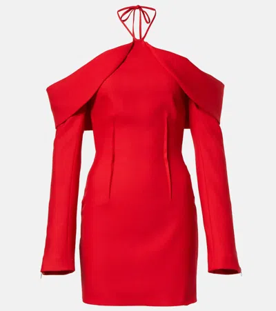 David Koma Wool-blend Minidress In Red