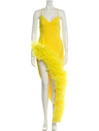 Pre-owned David Koma Wool Long Dress In Yellow