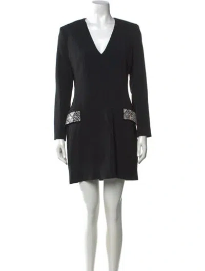 Pre-owned David Koma Wool Mini Dress In Black