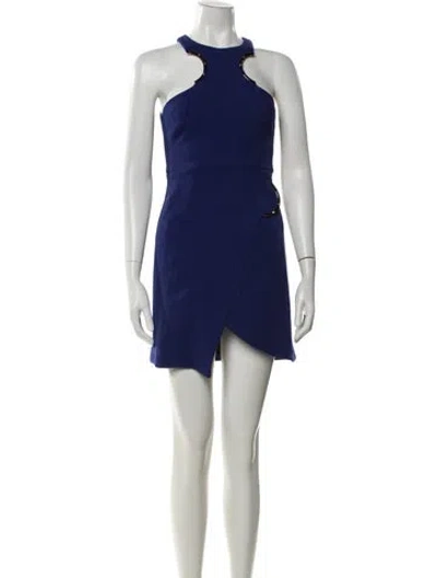 Pre-owned David Koma Wool Mini Dress In Blue