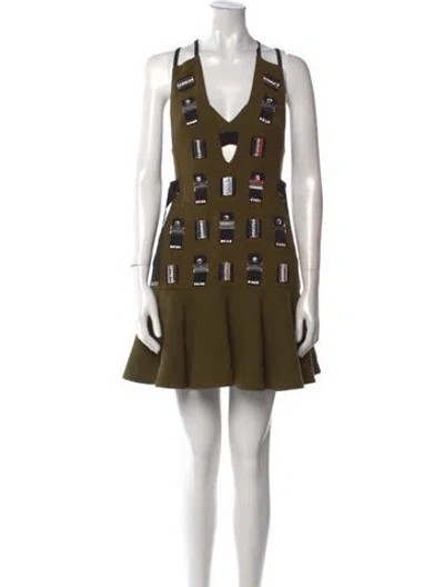 Pre-owned David Koma Wool Mini Dress In Green