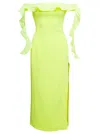 David Koma Split Long Sheath Dress With Ruffle Detail In Yellow