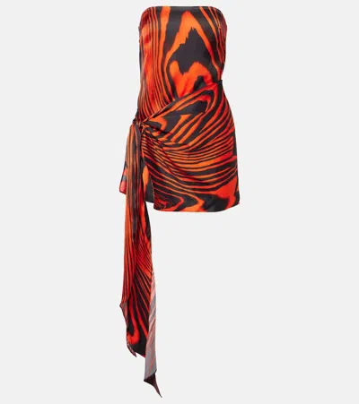 DAVID KOMA ZEBRA-PRINT GATHERED BUSTIER DRESS