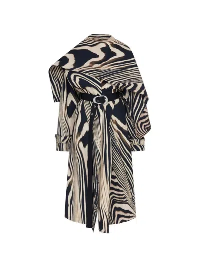 DAVID KOMA DAVID KOMA ZEBRA PRINT TRENCH COAT WITH REMOVABLE OVERLAY - BEIGE AND BLACK