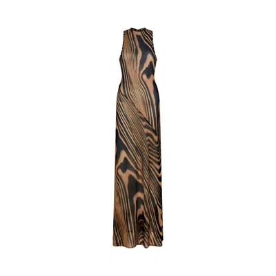Pre-owned David Koma Zebra Printed Maxi Mesh Dress 'beige/black' | Tan | Women's Size 10 In Brown