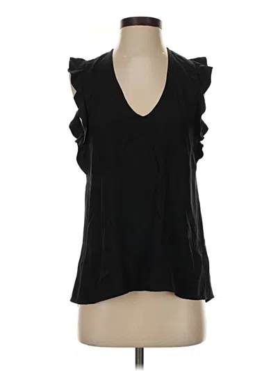 Pre-owned David Lerner Sleeveless Silk Top Black Ruffles Neckline Tops