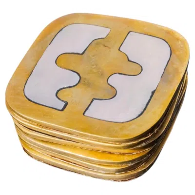 Pre-owned David Marshall Set Of 6 Brutalist Coasters By , Spain, 1970's In Gold