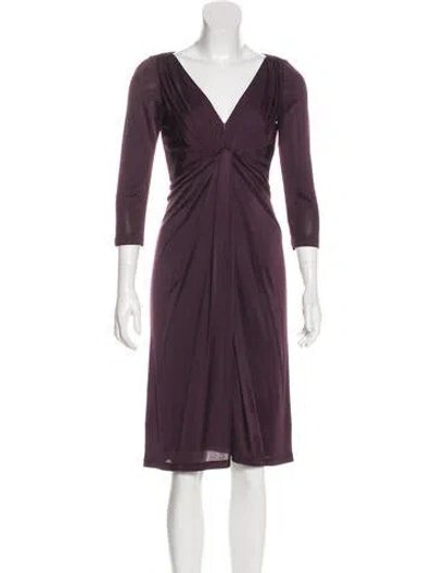 Pre-owned David Meister V-neck Knee-length Dress In Purple