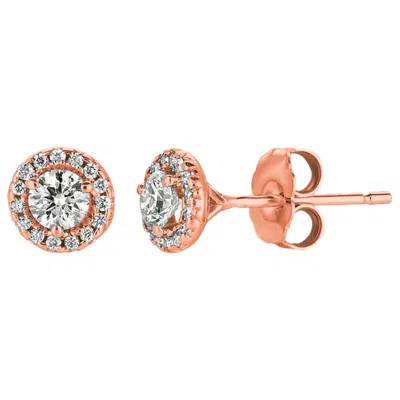 Pre-owned David Morris 0.50 Carat Natural Diamond Halo Earrings G Si 14 Karat Rose Gold In Red