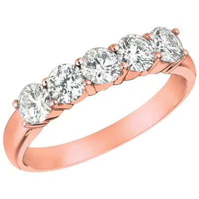 Pre-owned David Morris 0.50 Carat Natural Diamond Ring G Si 14 Karat Rose Gold 5 Stones In Red