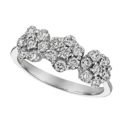 Pre-owned David Morris 0.75 Carat Natural Diamond 3 Flowers Ring G Si 14 Karat White Gold