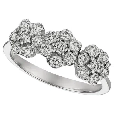 Pre-owned David Morris 0.75 Carat Natural Diamond 3 Flowers Ring G Si 14 Karat White Gold