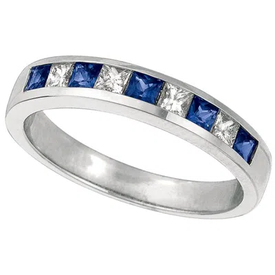 Pre-owned David Morris 0.75 Carat Natural Diamond And Sapphire Ring Band 14 Karat White Gold