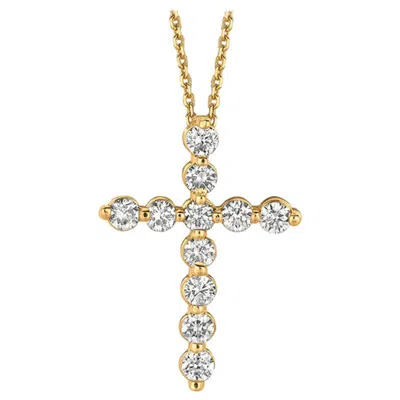 Pre-owned David Morris 1.00 Carat Natural Diamond Cross Necklace 14 Karat Yellow Gold G Si Chain