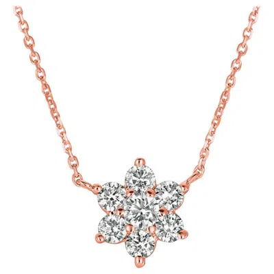 Pre-owned David Morris 1.00 Carat Natural Diamond Flower Necklace 14 Karat Rose Gold G Si In Red