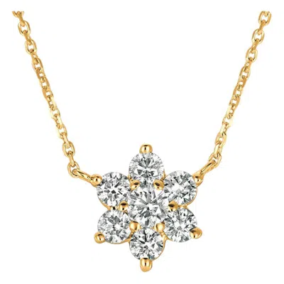 Pre-owned David Morris 1.00 Carat Natural Diamond Flower Necklace 14 Karat Yellow Gold G Si
