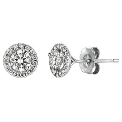 Pre-owned David Morris 1.00 Carat Natural Diamond Halo Earrings G Si 14 Karat White Gold