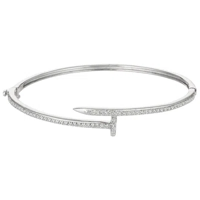 Pre-owned David Morris 1.00 Carat Natural Diamond Nail Bangle Bracelet G Si 14 Karat White Gold