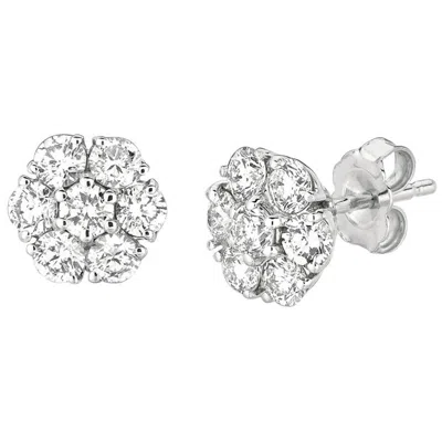 Pre-owned David Morris 1.05 Carat Natural Diamond Flower Cluster Earrings G Si 14 Karat White Gold