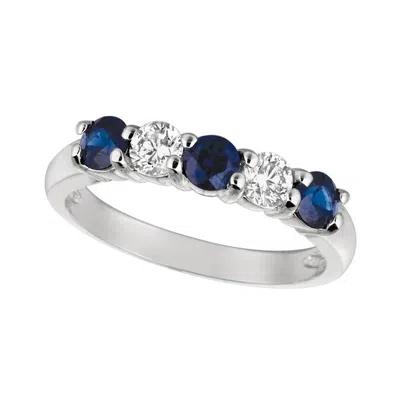Pre-owned David Morris 1.40 Carat Natural Diamond And Sapphire Ring Band 14 Karat White Gold