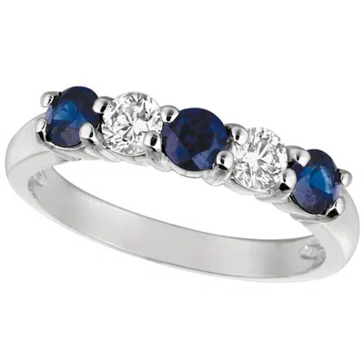 Pre-owned David Morris 1.40 Carat Natural Diamond And Sapphire Ring Band 14 Karat White Gold