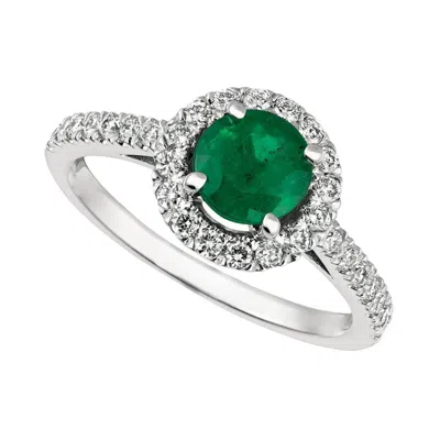 Pre-owned David Morris 1.45 Carat Natural Diamond And Emerald Ring 14 Karat White Gold