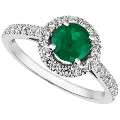 Pre-owned David Morris 1.45 Carat Natural Diamond And Emerald Ring 14 Karat White Gold