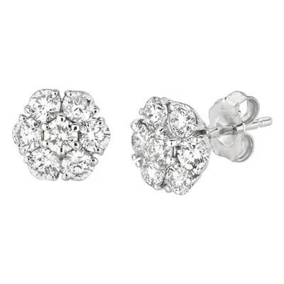 Pre-owned David Morris 1.50 Carat Natural Diamond Flower Cluster Earrings G Si 14 Karat White Gold