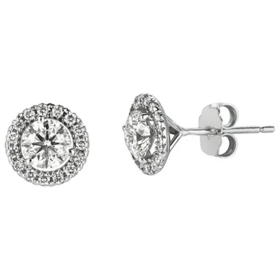 Pre-owned David Morris 1.50 Carat Natural Diamond Halo Earrings G Si 14 Karat White Gold