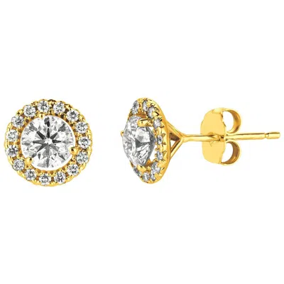 Pre-owned David Morris 1.50 Carat Natural Diamond Halo Earrings G Si 14 Karat Yellow Gold