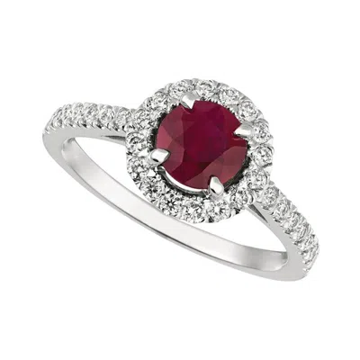 Pre-owned David Morris 1.65 Carat Natural Diamond And Ruby Engagement Ring 14 Karat White Gold