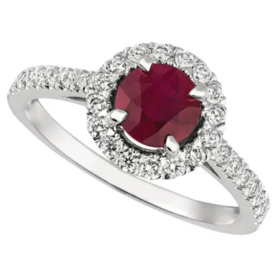 Pre-owned David Morris 1.65 Carat Natural Diamond And Ruby Engagement Ring 14 Karat White Gold
